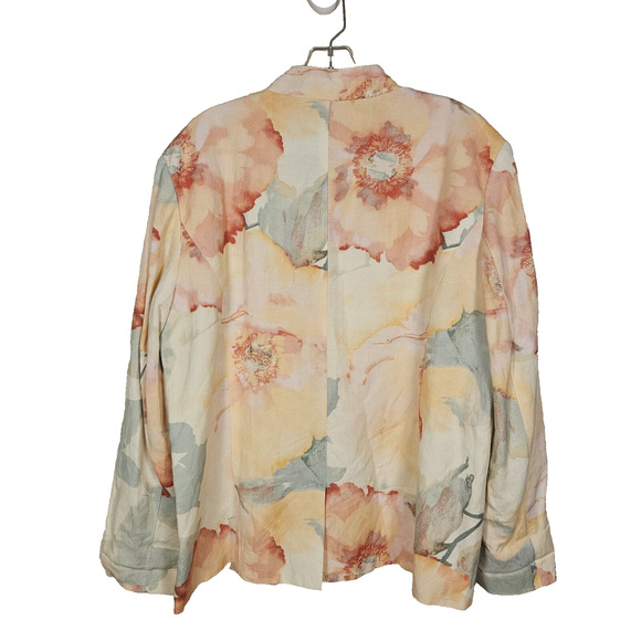 VTG Chicos 3 Linen Blend Floral Watercolor Blazer Lagenlook Pastel Art Jacket 16 - Picture 3 of 10